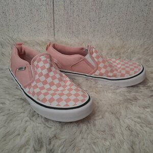VANS Asher Slip-On Pink & White Checkerboard Canvas Sneakers Kid's Size 5
